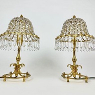 獨特復古檯燈帶鉛水晶燈罩套裝 2 法國 1960 年代