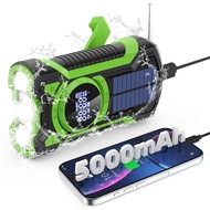 Emergency Radio Hand Crank Solar 5000mAh, IP65 Waterproof Dustproof Bluetooth 5.3 Portable AM/FM/NOA