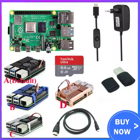 Original Raspberry Pi 4 Model B Kit + Aluminum Case + Heat Sink + 3A Switch Power + HDMI-compatible 