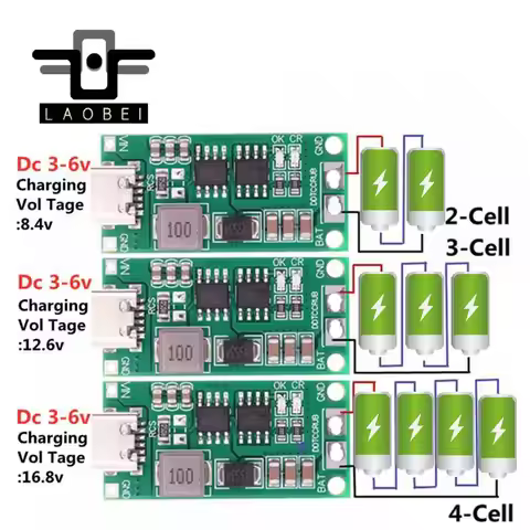 Multi-Cell 2S 3S 4S Type-C To 8.4V 12.6V 16.8V Step-Up Boost LiPo Polymer Li-Ion Charger 7.4V 11.1V 
