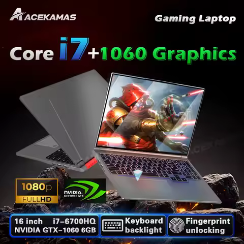 ACEKAMAS 16" Gaming Laptop Intel Core i7 6700HQ GTX 1060 Windows 11 Pro Gamer PC 16GB DDR4 1TB SSD I
