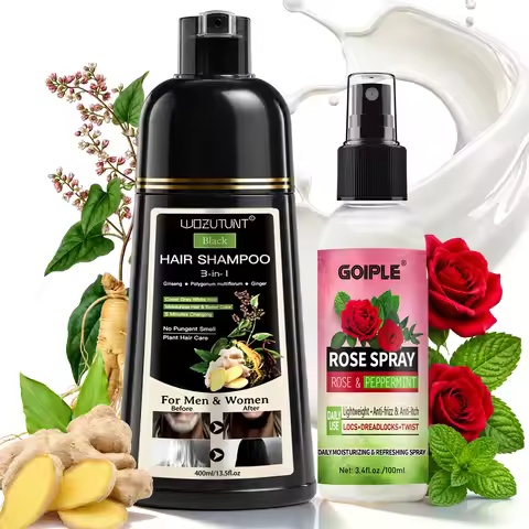 3-in-1 Black Hair Dye Shampoo for Gray Hair Coverage - Herbal Instant Hair Color with Ginseng & Ging