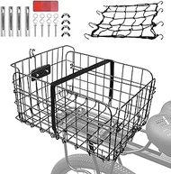 RainFlowwer Rear Bike Basket,Large Bicycle Basket with Reflective Waterproof Cover, Foldable Metal Wire Bicycle Baskets for Bike Rear Cargo Rack