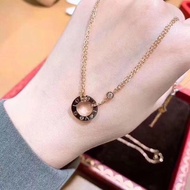18K GOLD Love Necklace 18K Rose Gold Diamond Ring Double Chain Pendant Lady Clavicle Chain
