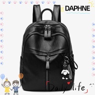DAPHNE Shoulder Bags, Waterproof PU Leather School Backpacks, Durable Black Large Capacity Travel Bag Women Ladies
