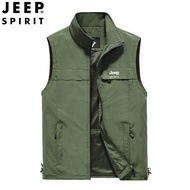 JEEP เสื้อกั๊กผู้ชายเสื้อกั๊กกระเป๋าพับเอนกประสงค์โอเวอร์ไซส์เสื้อกั๊กถ่ายภาพเสื้อกั๊กตกปลากลางแจ้ง