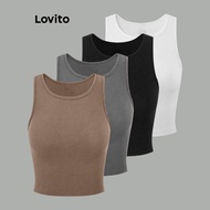 Lovito Casual Plain Basic High Stretch Tank Top for Women L77ED387