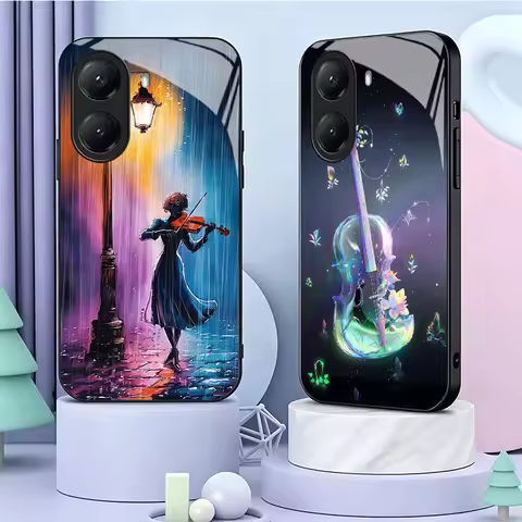 Violin Music Tempered Glass Phone Case for Xiaomi Poco M7 M8 X7 X8 Pro Max X6 X5 X3 Redmi 15 15C 14C