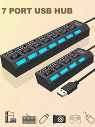 4口7口usb Hub擴展器usb 2.0 Hub適配器,多功能7合1 Hub Usb開關,便攜式分配器 適用於電腦、筆記本、手機、閃存、滑鼠、讀卡器、鍵盤、遊戲設備、mp3播放器、硬碟等等,也可以連接多種usb外圍設備,如pc、book、pro、mini、i、surface Pro,手機otg轉接器、印表機、相機、usb風扇等等。