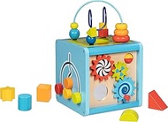 goki 58735 Activity and Motor Skills Cube Made of Wood and Metal, Educational Toy for Toddlers, Prom