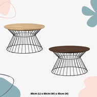 SHIRO Furniture Round Coffee Table Metal Leg Solid Wood Top Coffee Table Rubber Wood 80cm Meja Kopi Oak Walnut Color