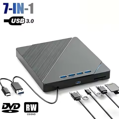 7-in-1 USB3.0&Type C CD DVD Recorder Player Writer External DVD Burner Optical Drive Portable CD/DVD