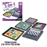 Mainan Board Game Ular Tangga Magnet 5 in 1 Catur Ludo Halma Catur