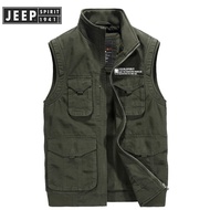 JEEP SPIRIT ฤดูใบไม้ผลิฤดูใบไม้ร่วง Mens เสื้อกั๊กลำลองผ้าฝ้ายเสื้อแขนกุดผู้ชายเสื้อ Stand Collar เส