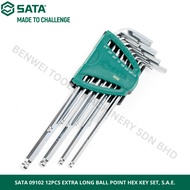 SATA 09102 12PCS EXTRA LONG BALL POINT HEX KEY SET, S.A.E. / ALLEN KEY INCHES SIZE / 1/16'' 5/64'' 3
