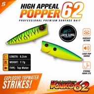 Senses Fishing Kaiko 62 Popper 62mm 7.7g | Top Water Rattle Lure | 3X Treble Hooks