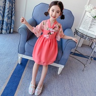 Girls' Hanfu Summer New Girls' Ancient Costume Short Sleeve Yarn Skirt, Big Boy Embroidered Hanfu Dress