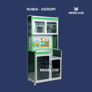 Lemari / Rak Piring 2 Pintu Rubia Bahan Aluminium Keramik Kaca ACP Original Anti Pecah Plat Belakang