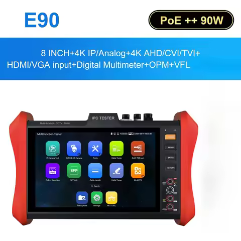 E90 8 inch Monitor POE++ 90W SFP 4K H.265 IP 8MP AHD/TVI/CVI CCTV Camera Testing Tool HDMI VGA input