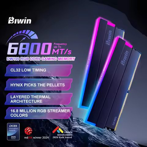 Biwin brand series DDR5 RGB RAM Memory DDR5 RAM PC 16GB 6000MHz 6800 MHz RAM for Desktop White Hynix