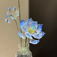 [Blue Lotus] Pure Handmade Glass Flower Lantern Glass Non-fired Blue Lotus Home Decoration Gift