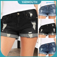 [YAR]Denim Shorts for Women Mid Rise Ripped Distressed Jean Shorts And Pockets Summer Casual Cuffed 