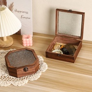 Dresser Storage Box Glass Cosmetics with Retro Storage Box Begonia Flower Jewelry Lock Decoration De