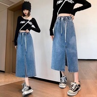 rok putih jumbo rok jeans panjang korean style rok a line rok split rok pinggang tinggi wanita dewas