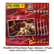 Polaris Glossy Adhesive Photo Sticker Papers - A4 Size, 20 Sheets / Pack - 135gsm - 5 Packs
