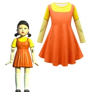 Squid Game Robot Doll Star Cosplay Dresses Scary Yellow Little Girl Kids Short Sleeve Halloween Costume On Sale