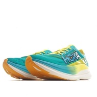 The HOKA One Rocket Neutral X 2 running shoes that are currently selling well, blue and yellow baske