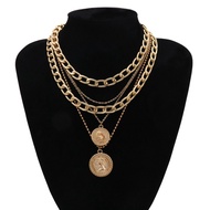 Euro-American Metal Style Coin Portrait Multilayer Necklace, Euro-American Trendy Personality Clavic