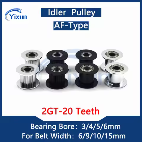 20 Teeth 2GT 2M Idler Pulley Bore 3/4/5/6mm With Bearing Fit Belt Width 6/9/10/15mm Synchronous Tens