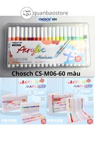 Bộ Acrylic Marker 60 màu Chosch 1 đầu thân tâm giác và thân tròn CS-M06 và CS-M07.