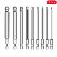 9Pcs Ball End Hex Bit 1/4'' Hex Shank 100mm Magnetic Wrench Socket H10 / H8 / H6 / H5 / H4 / H3 / H2