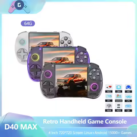 D40 MAX Handheld Game Console 4-inch Touchscreen 5000mAh Android 10 System Linux Movies Music Games