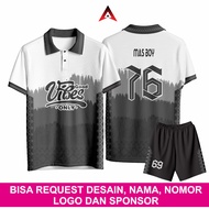 Baju Bola Custom Nama Nomor | Jersey Futsal Kerah Retro Warna Putih | Jersi Bola Voli Pantai Keren T