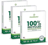 PrintWorks 100 Percent Recycled Multipurpose Paper, 20 Pound, 92 Bright, 8.5 x 11 Inches, 3 packs of