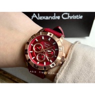 [Original] Alexandre Christie 6609BFLRGRE Multifunction Women Watch with Red dial and Leather Strap