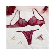 Bikini Underwear Set Flower Embroidery Push-Up Low-Waist Pants Sexy Two-Piece Set