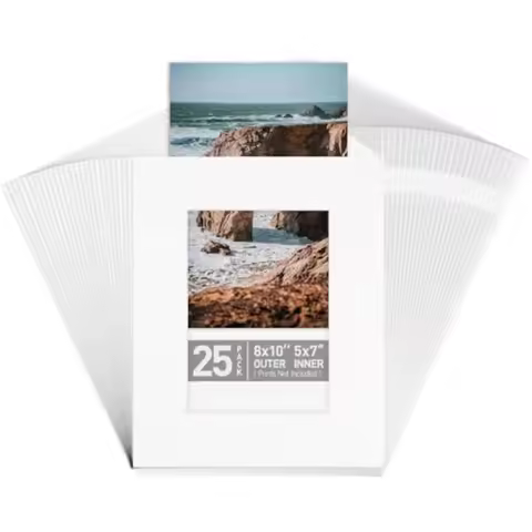 Golden State Art Pack of 25 8x10 White Slip in Photo Mat +Backing+ Bag Matted to 5x7 Photo Paper Pic