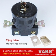 [HCM]Bộ phích cắm (PC2-6207) và ổ cắm locking (OC7-2607) 1 pha 3 chấu khóa 30A + tặng mặt nạ và hộp 
