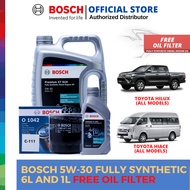 Bosch Fully Synthetic Engine Oil 5W-30 for Toyota Hilux and Hiace FREE OIL FILTER (6L and 1L)