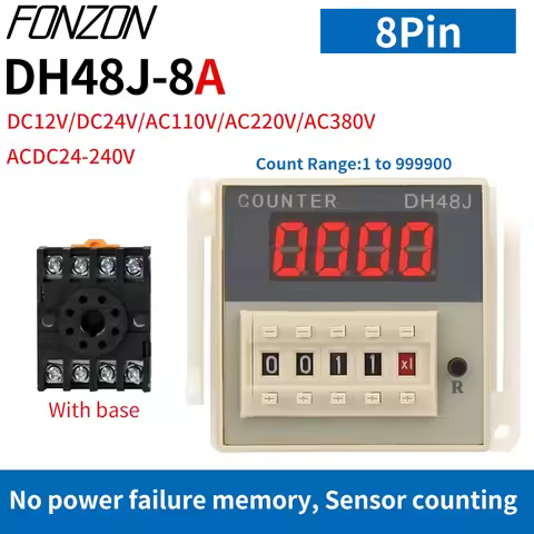 DH48J-8A Counter Relay DC12 24V AC110220V Electronic Preset Digital Display Relay 8 Pin NPN Sensor C