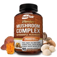 NutriFlair Mushroom Supplement 2600mg, 90 Capsules - 10 Mushrooms Blend - Reishi, Lions Mane, Cordyc