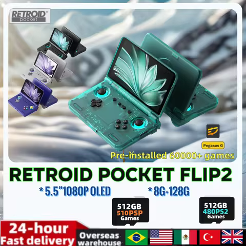 Retroid Pocket Flip2 Retro Handheld Game Console 5.5 Inch 1080P AMOLED Touch Screen SD865 Video Play