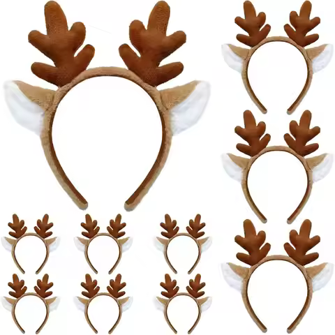 Fluffy Reindeer Antler Headband - Realistic Deer Ears for Christmas & Halloween Parties