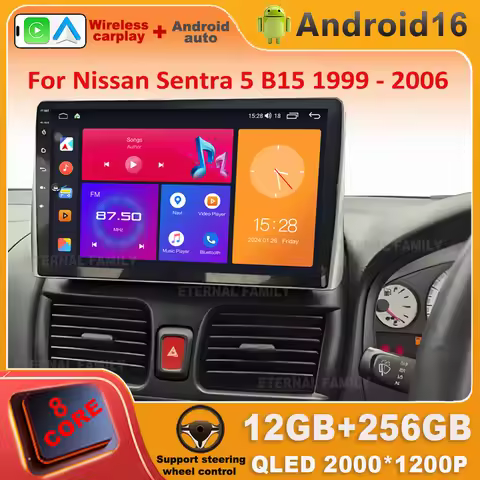 Android 16 For Nissan Sentra 5 B15 1999 - 2006 2K QLED Car Radio Multimedia Video Player GPS Stereo 