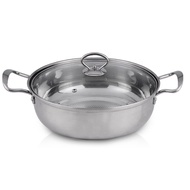 28/30/32cm Double Handle Induction Cooking Hot Pot S/Steel Steamboat Pot With Glass Lids
