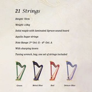 特惠價代購台灣豎琴 Kristall Lever Harp 一手豎琴 二手豎琴 21弦豎琴 21 strings(Green,Metal Blue,Red,Deluxe Blue)